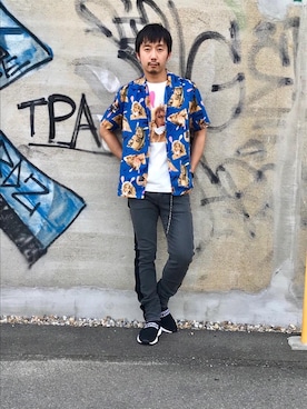 「スタッズベルト」｜「アイテム（スニーカー）」を使った、HIDEさん（メンズ・172cm）の夏コーディネート