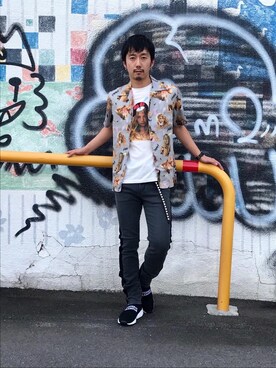 「スタッズベルト」｜「アイテム（スニーカー）」を使った、HIDEさん（メンズ・172cm）の夏コーディネート