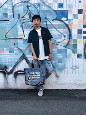 「スタッズベルト」｜「アイテム（スウェット）」を使った、HIDEさん（メンズ・172cm）の夏コーディネート
