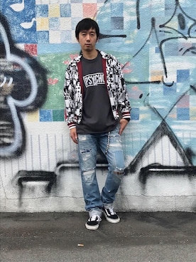 「スタッズベルト」｜「アイテム（ジャケット/アウター）」を使った、HIDEさん（メンズ・172cm）の夏コーディネート
