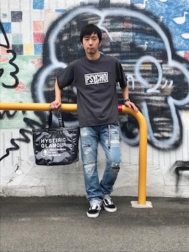 「スタッズベルト」｜「アイテム（スウェット）」を使った、HIDEさん（メンズ・172cm）の夏コーディネート