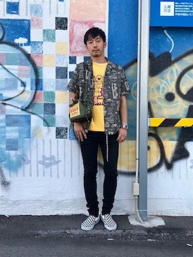 「スタッズベルト」｜「アイテム（バッグ）」を使った、HIDEさん（メンズ・172cm）の夏コーディネート