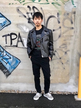 「hystericglamour」｜「アイテム（ライダースジャケット）」を使った、HIDEさん（メンズ・172cm）の夏コーディネート