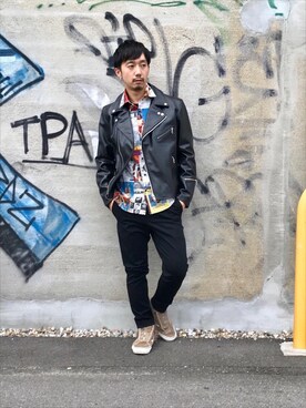 「hystericglamour」｜「アイテム（ライダースジャケット）」を使った、HIDEさん（メンズ・172cm）の夏コーディネート