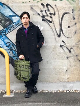 「アイテム（ピーコート）」を使った、HIDEさん（メンズ・172cm）の秋コーディネート