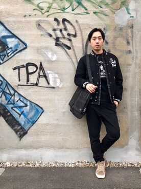 「ポーター」｜「アイテム（スタジャン）」を使った、HIDEさん（メンズ・172cm）の秋コーディネート