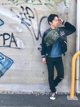 「ポーター」｜「アイテム（スタジャン）」を使った、HIDEさん（メンズ・172cm）の秋コーディネート