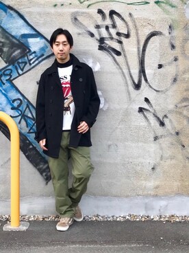 「タートル」｜「アイテム（ピーコート）」を使った、HIDEさん（メンズ・172cm）の冬コーディネート