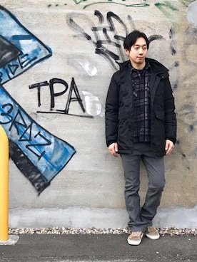 「HYSTERIC GLAMOUR（ヒステリックグラマー）のアイテム（マウンテンパーカー）」を使った、HIDEさん（メンズ・172cm）の冬コーディネート
