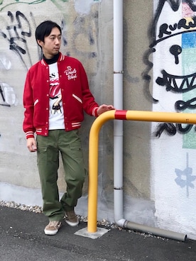 「バンドT」｜「アイテム（スタジャン）」を使った、HIDEさん（メンズ・172cm）の冬コーディネート