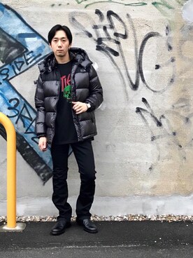 「バンドT」｜「アイテム（ダウンジャケット/コート）」を使った、HIDEさん（メンズ・172cm）の冬コーディネート
