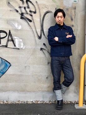 「タートル」｜「アイテム（デニムジャケット）」を使った、HIDEさん（メンズ・172cm）の冬コーディネート