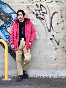 「HYSTERIC GLAMOUR（ヒステリックグラマー）のアイテム（マウンテンパーカー）」を使った、HIDEさん（メンズ・172cm）の冬コーディネート