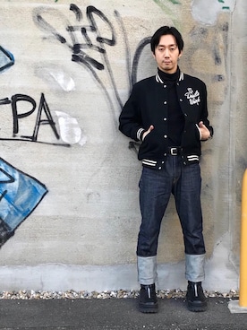 「タートル」｜「アイテム（スタジャン）」を使った、HIDEさん（メンズ・172cm）の冬コーディネート