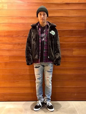 「HYSTERIC GLAMOUR（ヒステリックグラマー）のREVOLUTION SOUNDS刺繍 CPOシャツ（シャツ/ブラウス）」を使った、HIDEさん（メンズ・172cm）の冬コーディネート