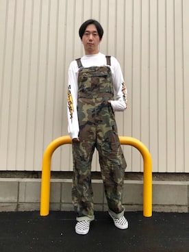 「迷彩」｜「アイテム（オールインワン・サロペット）」を使った、HIDEさん（メンズ・172cm）の春コーディネート