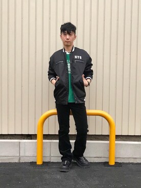 「70s」｜「アイテム（スタジャン）」を使った、HIDEさん（メンズ・172cm）の春コーディネート