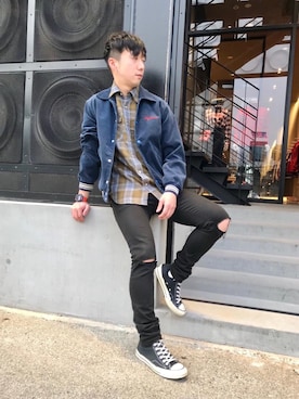 「G-SHOCK」｜「アイテム（スタジャン）」を使った、HIDEさん（メンズ・172cm）の春コーディネート