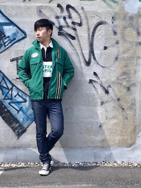 「ラガーシャツ」｜「アイテム（ブルゾン）」を使った、HIDEさん（メンズ・172cm）の春コーディネート