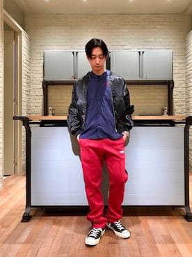 「トラックパンツ」｜「アイテム（スカジャン）」を使った、HIDEさん（メンズ・172cm）の秋コーディネート