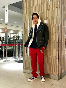 「ワッフル」｜「アイテム（ライダースジャケット）」を使った、HIDEさん（メンズ・172cm）の秋コーディネート