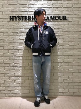 「アイテム（スタジャン）」を使った、HIDEさん（メンズ・172cm）の秋コーディネート