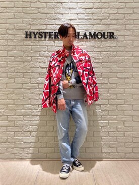 「アイテム（ミリタリージャケット、レッド系）」を使った、HIDEさん（メンズ・172cm）の秋コーディネート