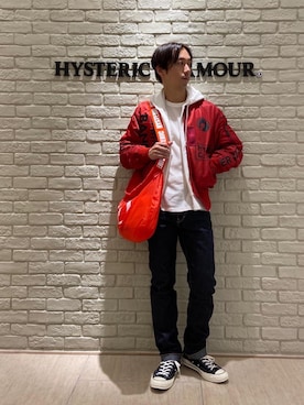 「アイテム（ミリタリージャケット、レッド系）」を使った、HIDEさん（メンズ・172cm）の秋コーディネート