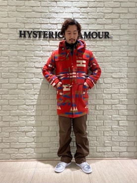 「アイテム（ダッフルコート、レッド系）」を使った、HIDEさん（メンズ・172cm）の秋コーディネート