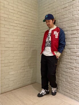 スタジャン レッド 赤色系 コーディネート Zozotown