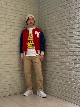 「ニットキャップ」｜「アイテム（スタジャン）」を使った、HIDEさん（メンズ・172cm）の冬コーディネート