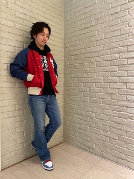 「70'sコーデ」｜「アイテム（スタジャン）」を使った、HIDEさん（メンズ・172cm）の冬コーディネート