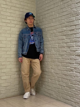 「バンドT」｜「アイテム（デニムジャケット）」を使った、HIDEさん（メンズ・172cm）の冬コーディネート