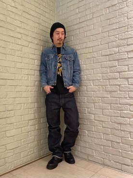 「ロンt」｜「アイテム（デニムジャケット）」を使った、HIDEさん（メンズ・172cm）の冬コーディネート