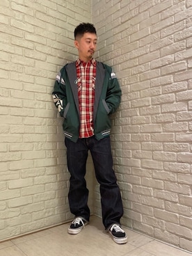 「長袖シャツ」｜「アイテム（ブルゾン）」を使った、HIDEさん（メンズ・172cm）の冬コーディネート