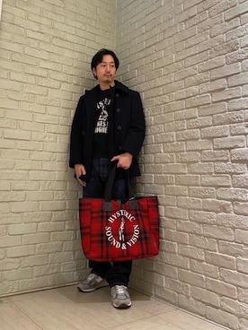 「HYSTERIC GLAMOUR（ヒステリックグラマー）のアイテム（ピーコート）」を使った、HIDEさん（メンズ・172cm）の冬コーディネート