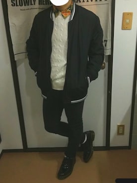「冬服コーデ」｜「アイテム（スタジャン）」を使った、白たまさん（メンズ・167cm）の秋コーディネート