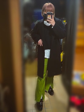 「GU（ジーユー）のアイテム（ノーカラーコート）」を使った、サヤさん（レディース・159cm）の冬コーディネート
