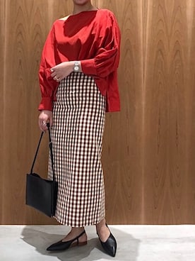 「red」｜「アイテム（パンプス）」を使った、RUKAさん（レディース・160cm）の春コーディネート