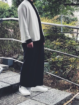 「リラックス」｜「アイテム（ノーカラージャケット）」を使った、足立佑介さん（メンズ・178cm）の春コーディネート