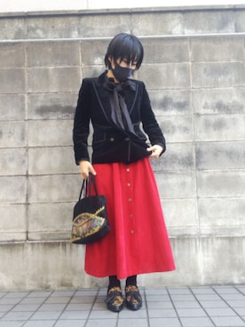 「古着好きな人と繋がりたい」｜「アイテム（ノーカラージャケット）」を使った、はるさんさん（レディース・159cm）の冬コーディネート