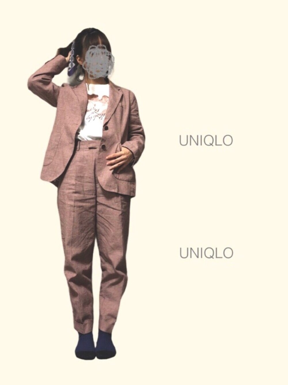 「おしゃれさんと繋がりたい、これが私をアゲる服、UNIQLO、リネン、セットアップ、おきにいりアイテム、チェックジャケット、パンツスタイル」｜「UNIQLOのアイテム（テーラードジャケット、レッド系）」を使った、sume 再投稿中さん（レディース・161cm）の春コーディネートの1枚目の写真