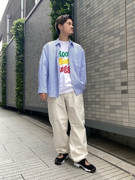 「LENO（リノ）のアイテム（カーゴパンツ）」を使った、Tsunodaさん（メンズ・174cm）の春コーディネート