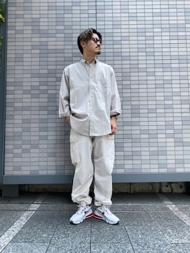 「LENO（リノ）のアイテム（カーゴパンツ）」を使った、Tsunodaさん（メンズ・174cm）の春コーディネート