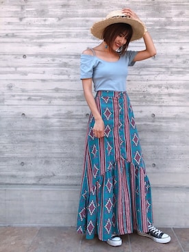 「Vicente（ヴィセンテ）の【中村アンナコラボ】マーメイドマキシスカート（スカート）」を使った、Vicente👖さん（レディース・157cm）の夏コーディネート