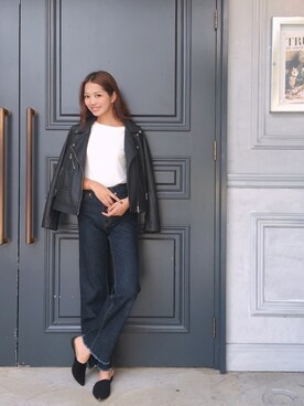 「Vicente（ヴィセンテ）のリアルレザーライダースジャケット（ライダースジャケット）」を使った、Vicente👖さん（レディース・168cm）の秋コーディネート