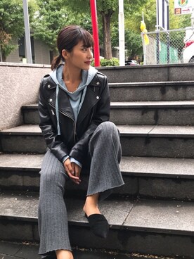 「Vicente（ヴィセンテ）のリアルレザーライダースジャケット（ライダースジャケット）」を使った、Vicente👖さん（レディース・157cm）の秋コーディネート