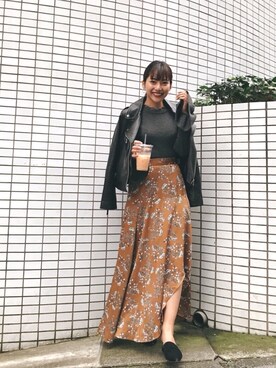 「Vicente（ヴィセンテ）のリアルレザーライダースジャケット（ライダースジャケット）」を使った、Vicente👖さん（レディース・157cm）の秋コーディネート