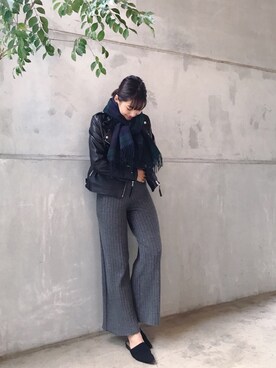 「Vicente（ヴィセンテ）のリアルレザーライダースジャケット（ライダースジャケット）」を使った、Vicente👖さん（レディース・157cm）の秋コーディネート