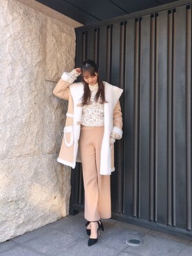 「リブニット」｜「アイテム（ムートンコート）」を使った、Vicente👖さん（レディース・168cm）の冬コーディネート